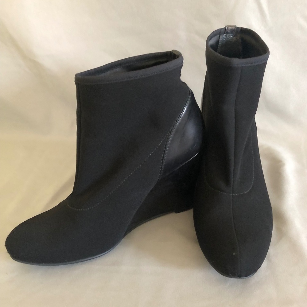 Stuart Weitzman Black Fabric Wedge Boots